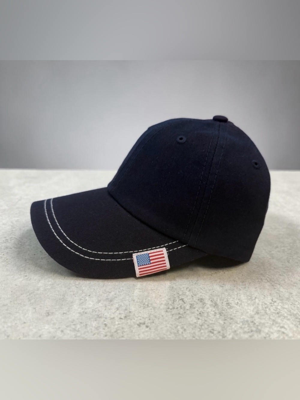 New without Tags Men's Dark Navy Blue Baseball Cap with American Flag Patch